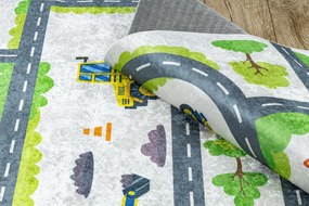 BAMBINO 2338 covor lavabil Excavator, străzi pentru copii anti-alunecare - alb / verde