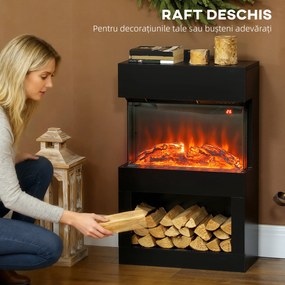 HOMCOM Șemineu electric cu efect de flacără colorată, 1000W/2000W și telecomandă | Aosom Romania