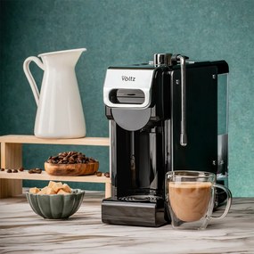 La mâna a doua: Espressor cafea macinata si capsule 8in1 Oliver Voltz OV51171N8M, 1450W, 1 L, 5 adaptoare, 19 bar, Negru/Argintiu