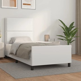Cadru de pat cu tablie, alb, 90x190 cm, piele ecologica Alb, 90 x 190 cm, Culoare unica si cuie de tapiterie