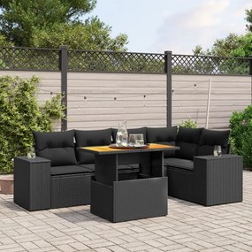 3272623 vidaXL Set mobilier de grădină cu perne, 6 piese, negru, poliratan