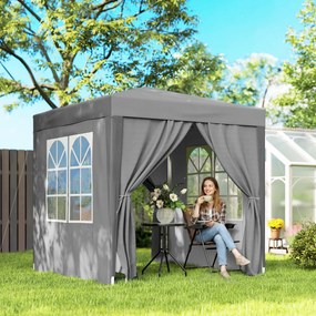 Outsunny Foișor Pliabil 2x2 m Pop Up cu 2 Uși, 2 Ferestre, 4 Pereți Detașabili, Foișor de Exterior cu Husă de Transport din Oțel și Țesătură Oxford, pentru Grădină, Petreceri, Camping, Gri | Aosom Romania