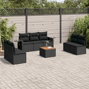 3256846 vidaXL Set mobilier de grădină cu perne, 8 piese, negru, poliratan