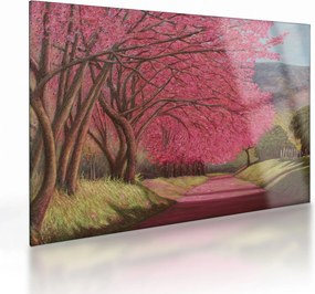 Tablou pe sticlă cu copaci înfloriți (70x50 cm)