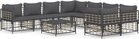 vidaXL Set mobilier de grădină cu perne, 9 piese, antracit, poliratan