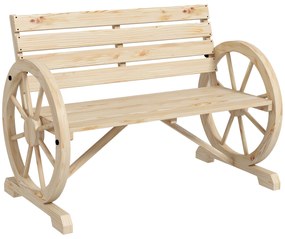 Outsunny Bancă de grădină, design cu roți de căruță, pentru 2 persoane, lemn natural, maro închis, 105,5 x 56 x 79 cm, lemn natural | Aosom Romania