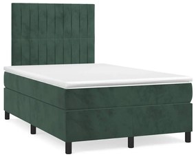 vidaXL Pat cu arcuri, saltea și LED, verde închis, 120x190 cm, catifea