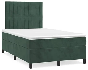 vidaXL Pat cu arcuri, saltea și LED, verde închis, 120x190 cm, catifea