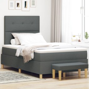 vidaXL Pat cu arcuri , saltea și bancă gri închis 120x190 cm, țesătură