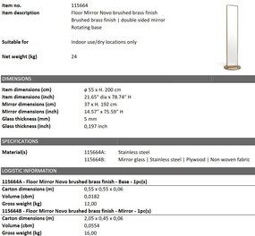 Oglinda de podea LUX cu baza rotativa Novo H-200cm