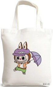 Sacosa de Panza pentru Cumparaturi, Geanta Tote, model Labubu 22 38 x 34.5 cm, Alba, BEKZ®