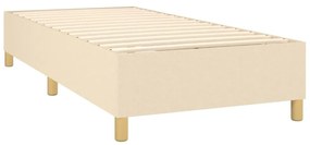 Pat box spring cu saltea, crem, 90x190 cm, textil Crem, 90 x 190 cm, Culoare unica si cuie de tapiterie