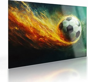 Tablou pe sticlă - Minge de Fotbal în Zbor (70x50 cm)