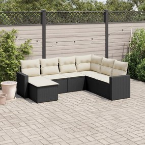 3251633 vidaXL Set canapele de grădină cu perne, 7 piese, negru, poliratan
