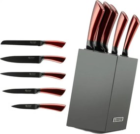 Set de cutite Edenberg EB-936, 5 piese, Otel carbon, Suport, Rosu