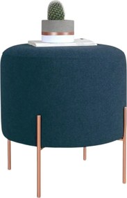 Taburet COPPER 50, albastru inchis/cupru, material textil/otel, 40x40x