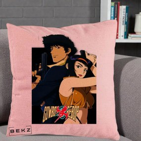 Perna Personalizata Cowboy Bebop Spike si Faye Poster, 40x40 cm, Roz, Husa Detasabila, Perna Inclusa, BEKZ®