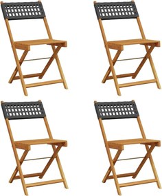 vidaXL Scaune grădină pliabile 4 buc., negru, poliratan și lemn masiv