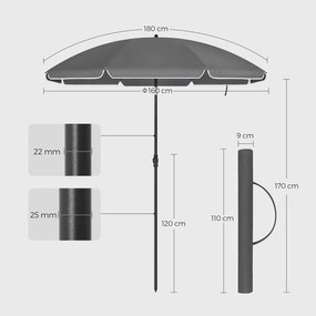 Umbrelă SOLARA, Ø160 cm, gri SongmicsHome