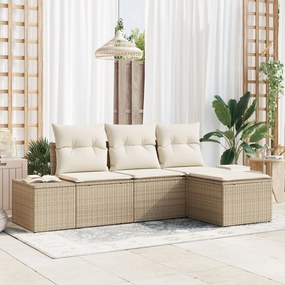 vidaXL Set de canapele pentru grădină 4 pcs Bej Rattan poli
