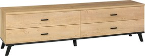 Comoda TV SIRAN TYP 6, stejar lefkas/negru, DTD laminat/plastic, 181x4