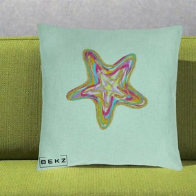 Perna Decorativa Stea de Mare Neon Curcubeu, 40x40 cm, Verde Menta, Husa Detasabila, Perna Inclusa, BEKZ®