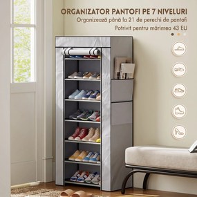 HOMCOM Pantofar cu 7 rafturi din oțel, cu husă din material nețesut, 60 x 30 x 126 cm, gri | Aosom Romania