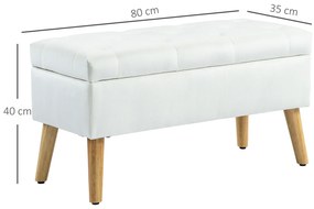 HOMCOM Bancă Tapizată cu Spațiu de Depozitare, Înveliș din Catifea, Picioare din Lemn, pentru Living, Dormitor, Hol, 80 x 35 x 40 cm, Alb | Aosom Romania