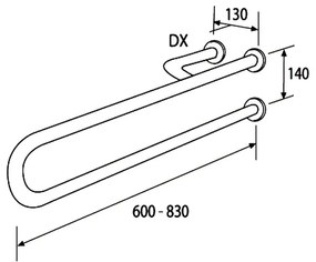 Bara suport ajutatoare cu sprijin pe stanga, 60 cm, alb, Thermomat Sprijin pe stanga, 600 mm