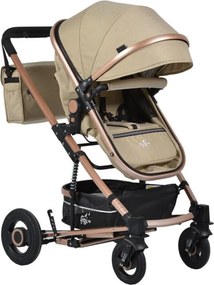 Carucior nou nascuti 2 in 1 NOVOKIDS™ GIGI PRO , Cu geanta bebe inclusa, Roti din cauciuc plin AVE, Cadru aluminiu Gold, Maner reversibil, Spatar