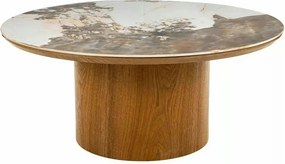 Măsuță cafea RONDO, alb lucios/stejar, ceramică/furnir/MDF, 80x80x35 c