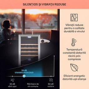 Klarstein Vinamour 54D, răcitor de vinuri, 2 zone, 148 l, 54 sticle, față din oțel inoxidabil