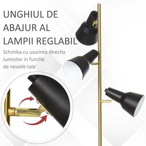 Lampa de podea de 150 cm cu 3 abajururi reglabile, baza rotunda, metal, bronz, 32x32x150 cm HOMCOM | Aosom RO