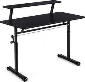 ERGOLEV WX-007 – Birou Reglabil Manual cu Înălțime Ajustabilă 65–90 cm, Blat Monobloc din PAL de Înaltă Densitate 15 mm, Cadru Metalic din Oțel, Raft Superior Integrat, 120x60 cm, Negru