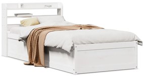 vidaXL Cadru de pat cu tăblie, alb, 90x190 cm, lemn masiv pin