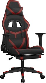 vidaXL Scaun de gaming cu suport picioare, negru/roșu vin, piele eco