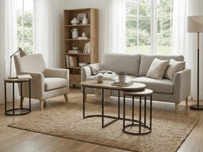 Masuta de cafea TWIXE cu mese auxiliare 75x40 cm, negru/decor stejar artisan