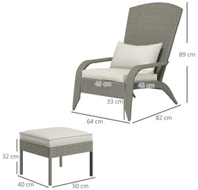 Outsunny Scaun Adirondack cu taburet din rachita pentru terasa, Scaun de exterior pentru semineu cu perne, spatar inalt | Aosom Romania