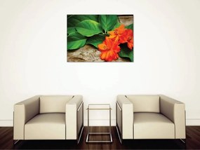 Tablouri Canvas Flori - Flori portocalii cu frunze