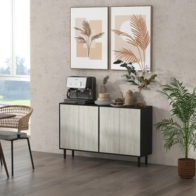 HOMCOM Bufet Modern cu 2 Dulapuri și Raft Reglabil, Mobilier Bucătărie cu 4 Uși și Picioare din Pin, 121x37x75 cm, Negru | Aosom Romania