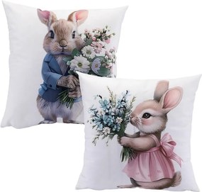 Set de 2 fețe pernuțe IEPURAȘ DRĂGUȚ 40 x 40 cm
