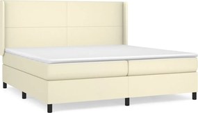 vidaXL Pat continental cu saltea, crem, 200x200 cm, piele ecologică