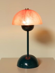 Lampă de masă din rășină roșie, cu structură din metal kaki, abajur în formă de semisferă, finisaj lucios, 47×25 cm, „Cipola"
