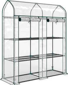 Outsunny Seră mică cu 3 niveluri, 2 uși rulou, cadru din oțel, husă din plastic, 143x46x165 cm, transparent | Aosom Romania