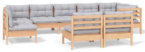 3096477 vidaXL Set mobilier de grădină cu perne gri, 9 piese, lemn masiv pin