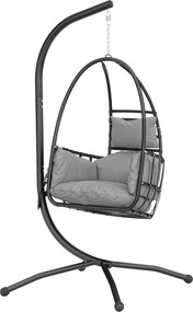 Outsunny Fotoliu Suspendat Tip Ou cu Suport Coș Pliabil Tetieră Pernă Buzunar Lateral Sarcină 120 kg Gri Închis | Aosom Romania