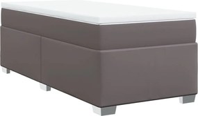 vidaXL Pat box spring cu saltea, gri, 90x190 cm, piele ecologică