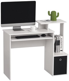 HOMCOM Birou modern pentru PC, birou pentru computer cu raft pentru tastatura, raft si spatiu de depozitare din material, 100x40x86.6cm, alb si negru