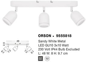 Plafoniera cu 3 Spoturi pentru baie cu protectie IP44 ORSON alba