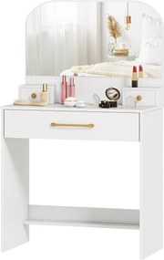 HOMCOM Masă de toaletă cu oglindă, masă compactă cu 3 sertare, Alb | Aosom Romania